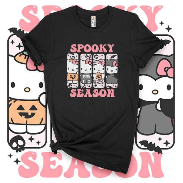 'Hello Spooky Season' T-Shirt - Pink/Black - Premium Cotton