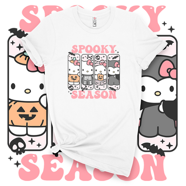 'Hello Spooky Season' T-Shirt - Pink/White - Premium Cotton