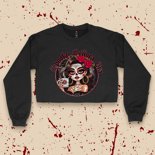 'Spooky Senora Era' Crop Top Crewneck - Black - Premium Brushed Fleece Cotton Blend
