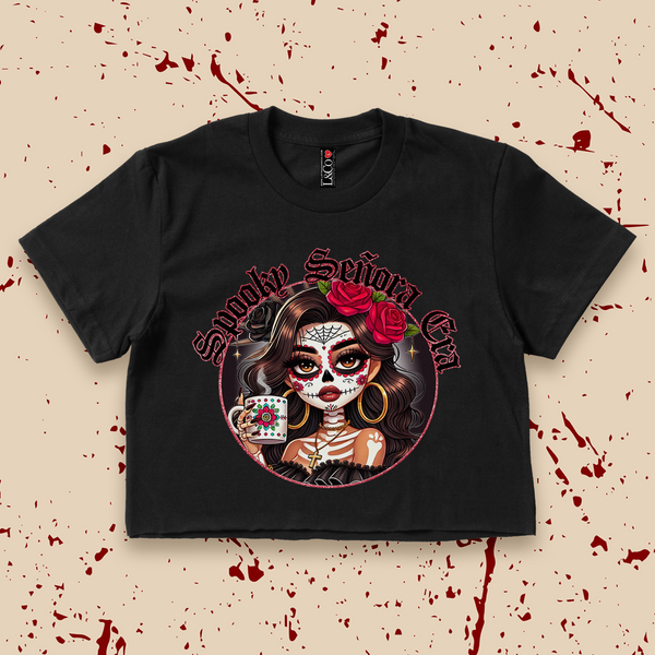 'Spooky Senora Era' Crop Top Shirt - Black - Premium Ring-Spun Cotton