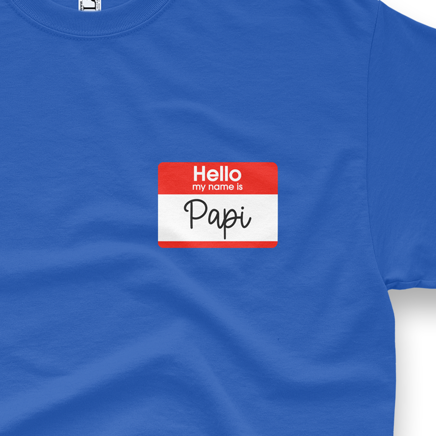 'Hello, My Name Is Papi' Name Tag Men's T-Shirt - Royal Blue - Premium ...