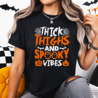 'Thick Thighs And Spooky Vibes' T-Shirt - Black - Premium Cotton
