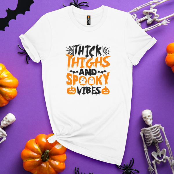 'Thick Thighs And Spooky Vibes' T-Shirt - White - Premium Cotton