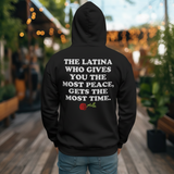 'The Latina Who Gives You The Most Peace Gets The Most Time' Men's Hoodie - Black - Premium Brushed Fleece