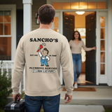 'Sancho's Plumbing Service' Men's Sweatshirt - Crewneck - Sand - Premium Brushed Fleece