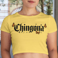 'Chingona' Monarch Butterfly Crop Top Shirt - Maize - Premium Ring-Spun Cotton