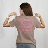 'Dreamers: Born From Dreams That Crossed Borders' Unisex T-Shirt - Mocha/Pink - Premium Cotton