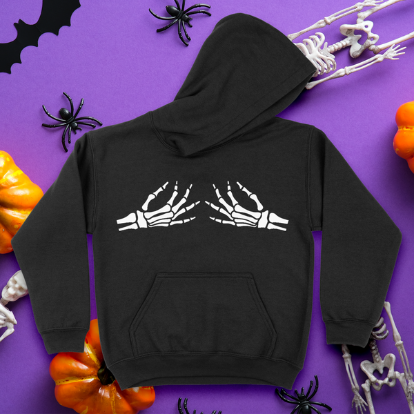'Spooky BOObs' Skeleton Hands Hoodie - Black - Premium Brushed Fleece Cotton Blend